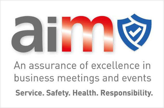 aim - An assurance of excellence in business meetings and events. Service. Safety. Health. Responsibility.